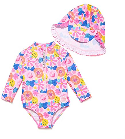 BONVERANO Bañador de una Pieza de Manga Larga para bebé niña protección UV 50+ (Rosa-Flor,24-36meses…