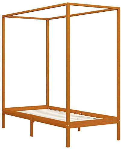 Tidyard Himmelssäng, sängram, enkelsäng, träsäng, sängram, ribbotten, massiv träsäng, honungsbrun, 90 x 200 cm (B x L), massiv furu och plywoodskivor, honungsbrun