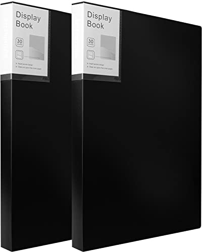 Portfolio Folder for Artwork Art Portfolio Binder 2 Packs 9x12 Demo Book Black Portfolio Folder with Protective Film Binder with Plastic Sleeve 30 Pockets 60 Page Capacity
