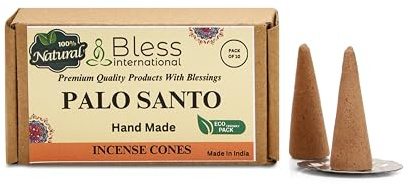 Bless International Palo Santo 100%-Natural-Incense-Cones Handmade-Hand-Dipped Organic-Chemicals-Free for-Purification-Relaxation-Positivity-Yoga-Meditation The-Best-scents (10 Count)