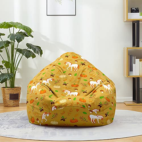FANSU Sitzsack Waschbar Sitzsack Ohne Füllung Sitzsäcke für Kinder Erwachsene, Sitzsack-StuhlbezugIndoor Outdoor Textile Aufbewahrung mit Reißverschlus (Kürbis Weißes Pferd,100x120cm)