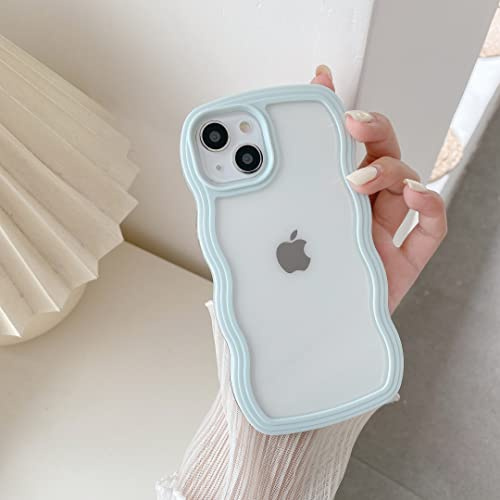 QLTYPRI Skal för iPhone 12/iPhone 12 Pro, söt, lockig, vågig ram, klart fodral, transparent mjuk silikon, stötsäkert TPU-skydd, mobilfodral för flickor, kvinnor, babyblått