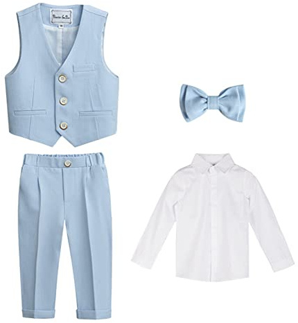 Completo da Bambino 4/5/6 Pezzi Eleganti Abiti da Cerimonia Gentleman Smoking da Ragazzo Abito Formale Doppiopetto da Battesimo Bambini e Ragazzi Gentiluomo Vestito per Matrimonio Festa 9-10 anni