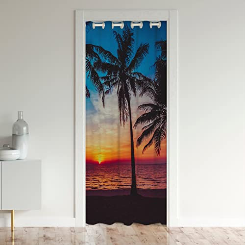 Loussiesd Ocean Sunset Privacy Mat - Hawaiian Palm Tree Door Cover - Soft, Cozy Insulated Thermal Curtains for Bedroom, Living Room - 150x203cm - 1 Panel