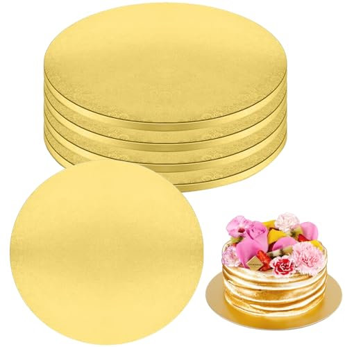 Fhioevt 5 Stück Tortenunterlage Rund Cake Board 30cm Rund Kuchenplatte Tortenplatte Pappe Gold Tortenboden Wiederverwendbar Torten Unterplatten für Transport Torten Brot Gebäck