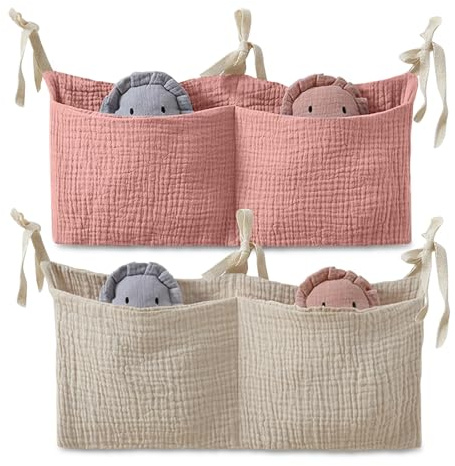 ZOCONE 2 unidades organizador colgante para cuna de bebé, 2 en 1, organizador para cuna de bebé, organizador ajustable para pañales, ropa, juguetes, organizador colgante para cuna de bebé (rosa +