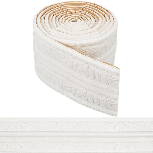 CRASPIRE 90.5 x 3 Modanatura Flessibile in Schiuma Bianca Stacca e Incolla Corona Autoadesiva Bordo Decorativo per Carta da Parati 3D Mastice e Finiture Battiscopa A Parete Linee Modanatura