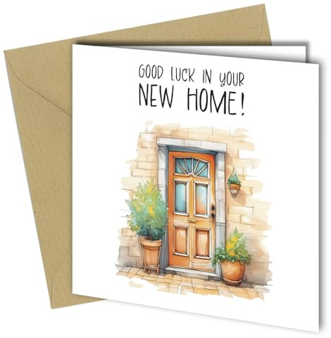 Oscar Finks Bienvenue nouvelle carte de vœux à la maison avec illustration aquarelle colorée, intérieur vierge, cadeau de pendaison de crémaillère #1611