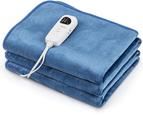 S AFSTAR Heated Mattress Pad Twin, Massage Table Warmer with 5 Heat Settings, 1H - 8H Timer and Overheat Protection, Machine Washable Electric Bed Warmer with Controller, 71” x 30”(Blue)
