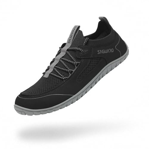 SAGUARO Hombre Mujer Barefoot Zapatillas Minimalistas Casual Zapatos Descalzo, Flex II Negro, Gr.42