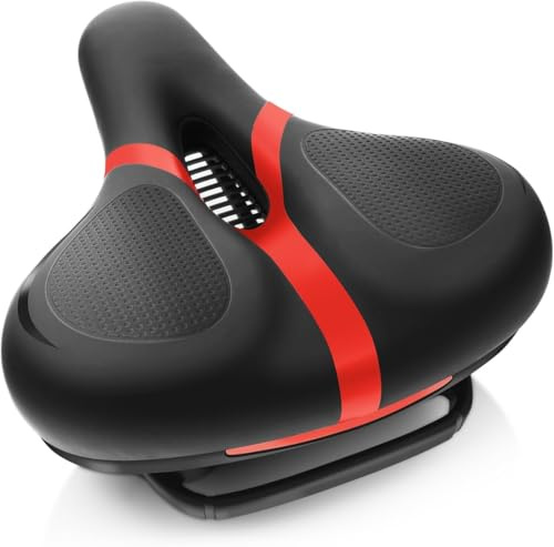 Rarapop Bicycle Seat Replacement, Bike Seat for Men and Women, Comfort Wide Bike Saddle Memory Foam Padded Soft Bike Seat Cushion Compatible with Peloton, Mountain, City Bikes, Exercise Bikes (Red)