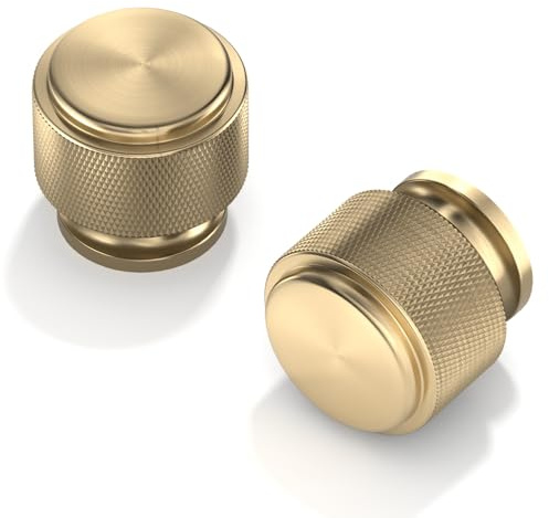 FURNIWARE 10 Pack Champagne Bronze Knurled Cabinet Knobs, 25mm Single Hole Handle, Gold Kitchen Cupboard Pulls, Modern Door Knobs for Drawer Dresser, Wardrobe
