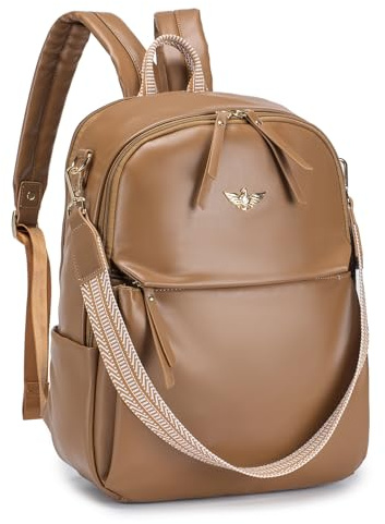 BAGZY Handbagage Ryggsäck 40x30x10 Lufthansa Damer Vattentät 14 Tums Laptop Ryggsäck Elegant Dagsryggsäck Väska 2 i 1 Ryggsäck Kvinna PU Läder Arbetsväska Affärsresor Skolryggsäck Khaki