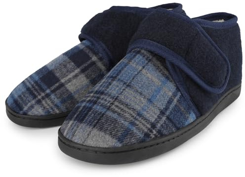 riemot Men's Slippers Fluffy Slipper Comfy Warm Anti-Skid Slip On House Slippers Memory Foam Slipper for Men Adjustable Wide Fit Indoor Outdoor House Shoes, Navy, 10 UK