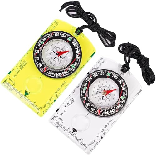Bangbobi 2 bussole da Esterno, bussole tascabili Impermeabili, multifunzionali per la Navigazione all'aperto, Il Campeggio, l'orienteering e la Sopravvivenza - Verde + Trasparente