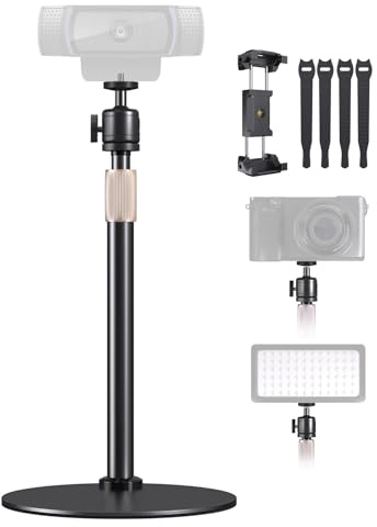 Upgraded Webcam Stand for Desk, Telescopic Webcam Tripod Mount with Ball Head, Compatible with Logitech Camera C922 C930e C920S C920 C615 C960 C920x BRIO 4K NexiGo N60, Phone Holder with 1/4 Thread