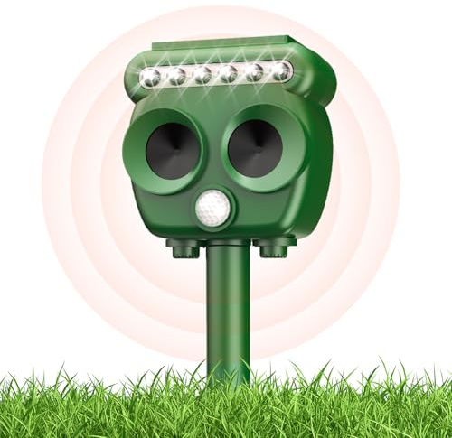 WUGEIN Repulsif Chat Exterieur, Répulsif Chat Ultrason,avec Lumière LED et Détecteur de Mouvement,8-12m 120° Effaroucheur Animaux Jardin pour Anti Chats Chiens Souris Ratons Oiseaux