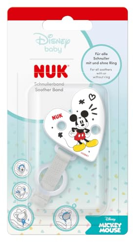 NUK Clip de Chupete y banda | Para todos los chupetes | Resistente y a prueba de roturas | Disney Mickey Mouse