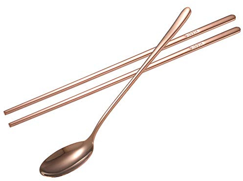 TIKATARER Spegelpolerade Matsalsredskap, Sked och ätpinnar i Rostfritt Stål, Antislipbestick med Roséguld eller Guldfärg, Perfekt för Hem, Restaurang och café (Ros)
