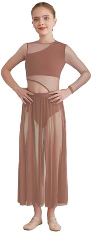 Mufeng Enant Fille Robe Danse Lyrique Contemporaine Asymétrique Robe Danse Classique Tenue Spectacle Competition