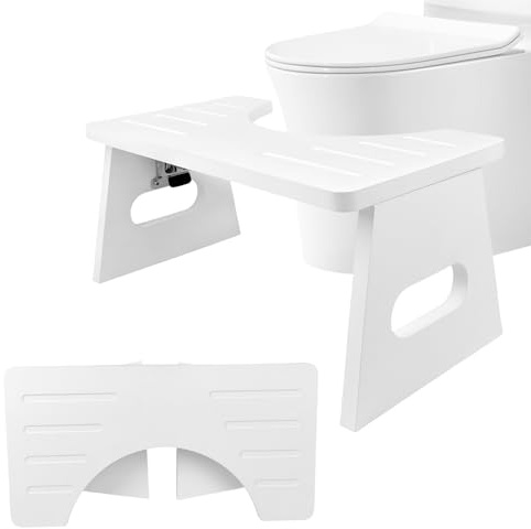 Bamboo Toilet Stool 7 Inch - Foldable Squatting Step Stool for Adults, Kids & Elderly - Anti-Slip Bathroom Stool for Better Pooping Posture, Easy to Clean Potty Tool for Constipation Relief