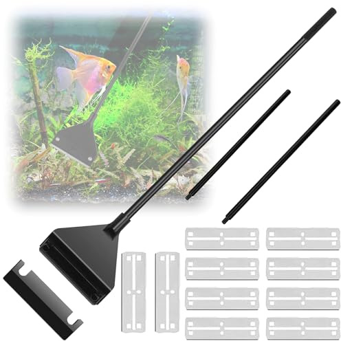 Seutmrou Nettoyeur de Grattoir Algues, 80cm Algues Grattoir, Raclette Aquarium grattoir, avec Tige Amovible et 10 Lames, Grattoir Aquarium Vitre, Outil de Nettoyage kit Aquarium pour L'aquarium Verre