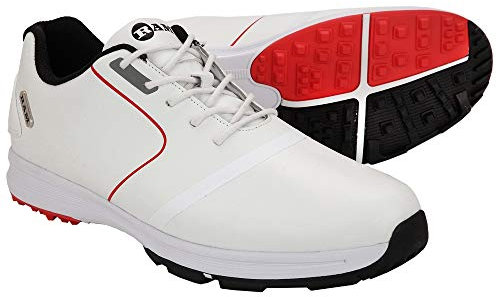 Ram Golf Player Mens Waterproof Golf Shoes -White/Red- UK 9