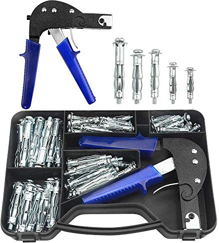 TOVOT 77PCS Wall-Anchors Setting Tools Set Heavy Duty Hollow-Wall Anchors Tool with 5 Sizes Bolts Fixings Kit for Hollow Wall (M4 M5 M6)