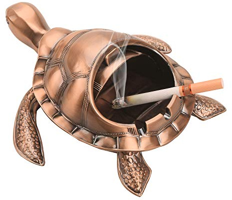 LAUYOO Vintage Turtle Windproof Ashtray with Lid Portable Cigarette Odor Ashtray Holder for Outdoor Indoor Smokers Metal Desktop Smoking Tobacco Ash Tray for Home Office Decoration (Red Copper)