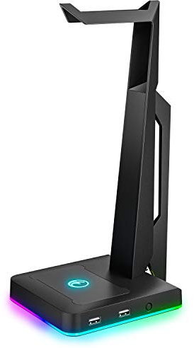 IFYOO Support de Casque de Jeu RVB avec 2 Ports USB, Support de Casque de Jeu pour PC, Xbox One, PS4, Switch, idéal pour Les Stations de Jeu, Accessoires de Bureau Fantaisie, Noir