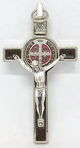 GTBITALY 10.001.11 MS Cruz de San Benito Deluxe Tamaño 8 cm Medalla inri esmaltada a mano en plata para exorcismo exorcista