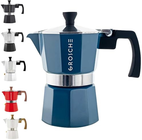 GROSCHE Milano Stovetop Espresso Maker Moka Pot 3 espresso Cup - 5 oz, Blue -Moka Espresso Coffee Maker Stove top coffee maker Moka Italian espresso greca coffee maker brewer percolator
