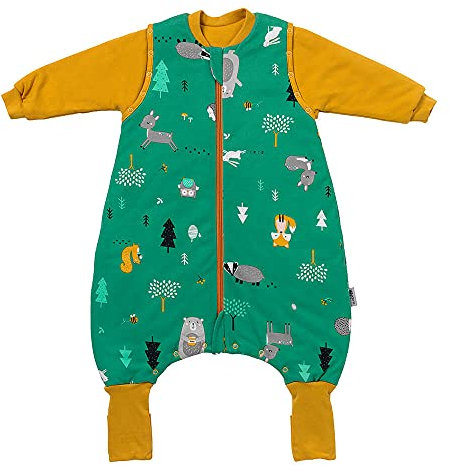 Schlummersack Baby Schlafsack Mit Füßen Bio Baumwolle 2.5 Tog 80 cm Waldtiere | Mit Beinen Und Verlängerten Bündchen Für Körpergröße 80-90cm | Mit Ärmel