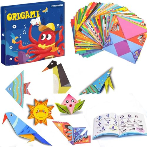 Afufu Carta Origami per Bambini 108 Fogli (14x14 cm), Origami Paper Kit Colorato Vivaci Fronte-Retro con Libretto di Istruzioni, Bricolage Lezioni di Artigianato, Set Lavoretti Creativi per Bambini