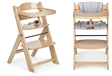 ms Trona para bebé de Madera Full de - Evolutiva- Silla Alta, Ergonómica, Regulable, Segura, Madera/Gris