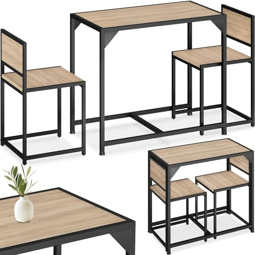 tectake Ensemble Table et 2 chaises Ensemble de Salle à Manger Groupe de sièges Meuble pour Salle à Manger – diverses Couleurs (Marron Beige)