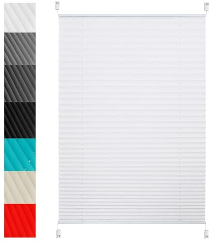 Plissees für Fenster 20 x 30 cm Sichtschutz und Blickdicht Easyfix Jalousie Plisseerollo 2 Bedienschienen aus Aluminium für Wohnzimmer, Weiß