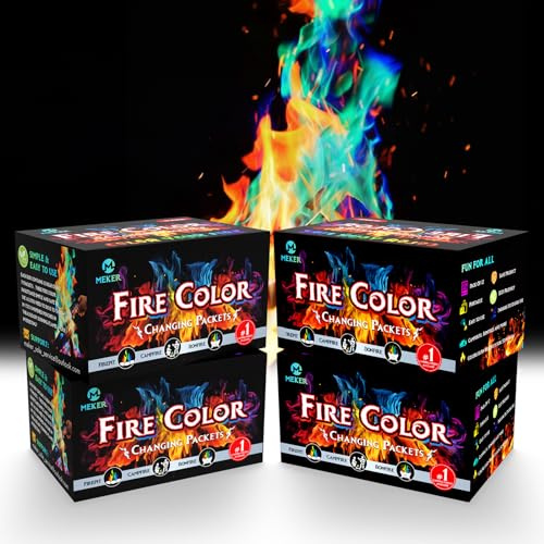 MEKER Brandfärgskiftande paket – eldgrop, lägereldstäder, utomhuseldstäder, brasa – magisk färgglad ombyteseld – perfekta brandcampingtillbehör för barn och vuxna (48-pack)