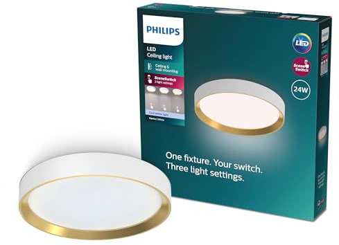 Philips Hanno LED Deckenleuchte mit SceneSwitch, 24W, Dimmbare Deckenbeleuchtung, 2800 lm, Warmweißes LED Licht 2700K, EyeComfort, Einfache Installation, IP20, Weiß