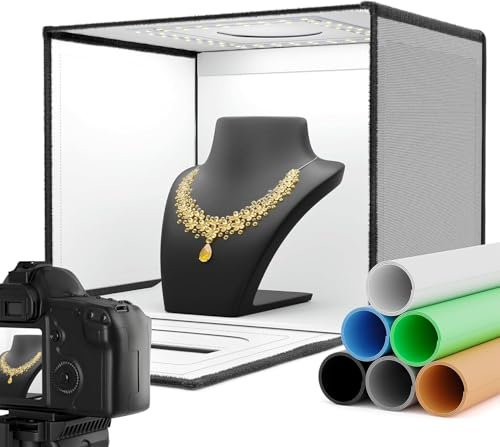 RALENO Photo Studio Light Box, 40X30CM Portable Shooting Tent Kit, Professional Light Box Photography (112 LEDs | 24W High Brightness | 6 Colored Backdrops) for Product Photography