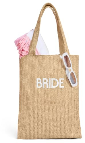xo, Fetti Bride Straw Beach Tote Bag | Tan Bachelorette Party Decorations, Cute Bride To Be Accessory, Bridesmaid Gift, Bridal Shower Supplies, Engagement Party Favor, Classy Bridal Purse