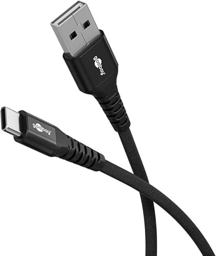 goobay USB-A auf USB-C 60W / 1m / Flexibles Textilkabel / 480 Mbits Ladekabel USB C/Supersoft/Samsung, Xiaomi, Google, Nothing Phone USB A auf C Kabel/Stoffkabel/Schwarz / 74526