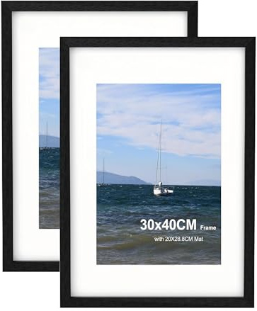 Szyeequoo 30x40 Picture Frames Black 2 Pack, 30 x 40 cm / 12 x 16 inch Wooden Poster Frames with A4 21 x 29.7 cm Mount, Clear Acrylic Front, Wall Hanging for Artwork Certificates