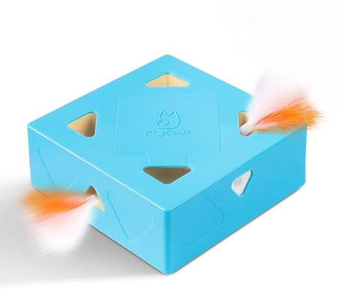 Migipaws 3 en 1 Jouet pour Chat, électrique interactif 7 Trous MigiBox, Secret de préhension sous la Peau émergente,Jouet pour Chaton Qui s'ennuient, Rechargeable, 4pcs Accessoires-Bleu