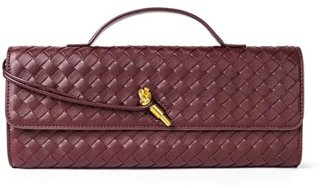 Joryin Woven Purse for Women Evening Clutch Woven Leather Handbags Crossbody Bag Purse Formal Evening Bag, Wine