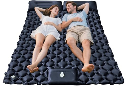 Genérico Matelas de camping pour dormir double, matelas gonflable pour 2 personnes avec oreiller intégré, équipement portable pour randonnée, trekking, camping en plein air, voyage
