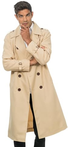 Chaks - Trench per adulti, beige, classico cappotto da detective, ispettore, per carnevale, festa a tema