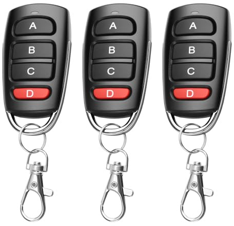 Mando Garaje Universal 433Mhz 3 Pcs Mando a Distancia Puerta Garaje Clonador de 4 Botones Alcance de 50 Metros Duplicador Código Fijo Compatible con 2260, 2262, PT2264, 5326, 2240,1527