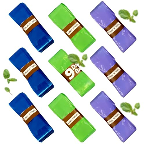 9 Pack Nappy Bin Bags Refills – 3 Blue, 3 Green, 3 Purple – Diaper Pail Refill, Scented Anti-Odor Antibacterial Multi-Layer Films Holds 1840 Nappies – Fits All Trash Bins & Most Nappy Disposal Systems