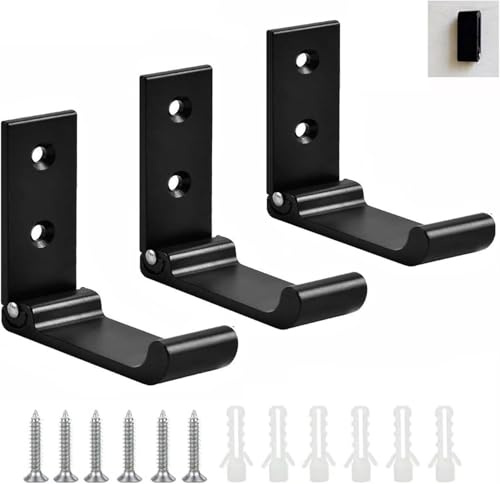 iTYOOS 3 Pcs Foldable Wall Hooks, Invisible Folding Aluminum Alloy Wall Mount Headphones Holder, Creative Clothes Key Coat Hat Hanger for Kitchen Bathroom Bedroom Black